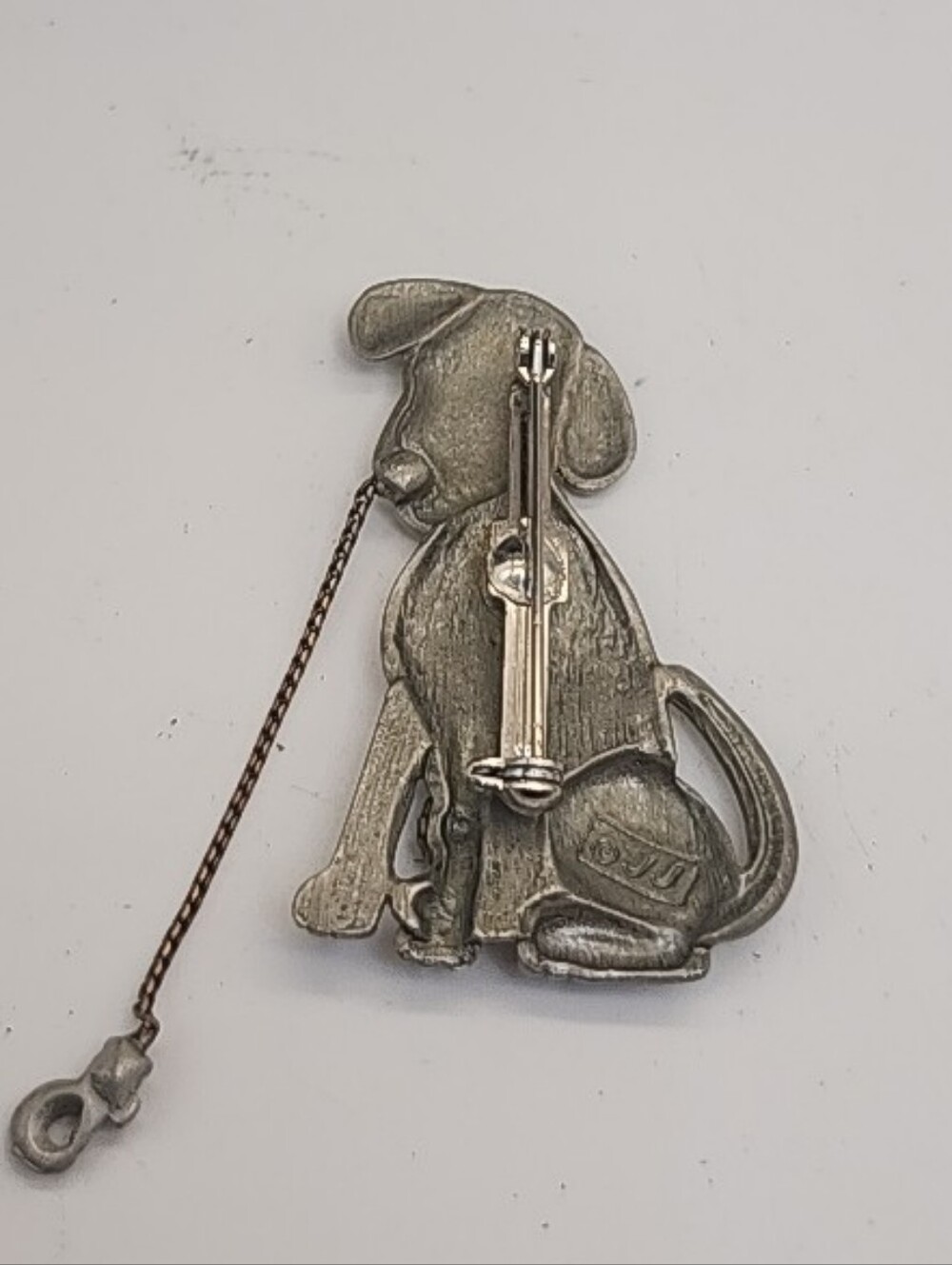 Vintage JJ Jonette Silver Tone Dog With Leash Brooch 2" - Picture 2 of 3